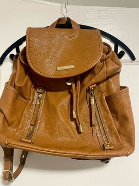 Nine West Pebbled Leather Backpack in Cognac Brown with Gold Hardware